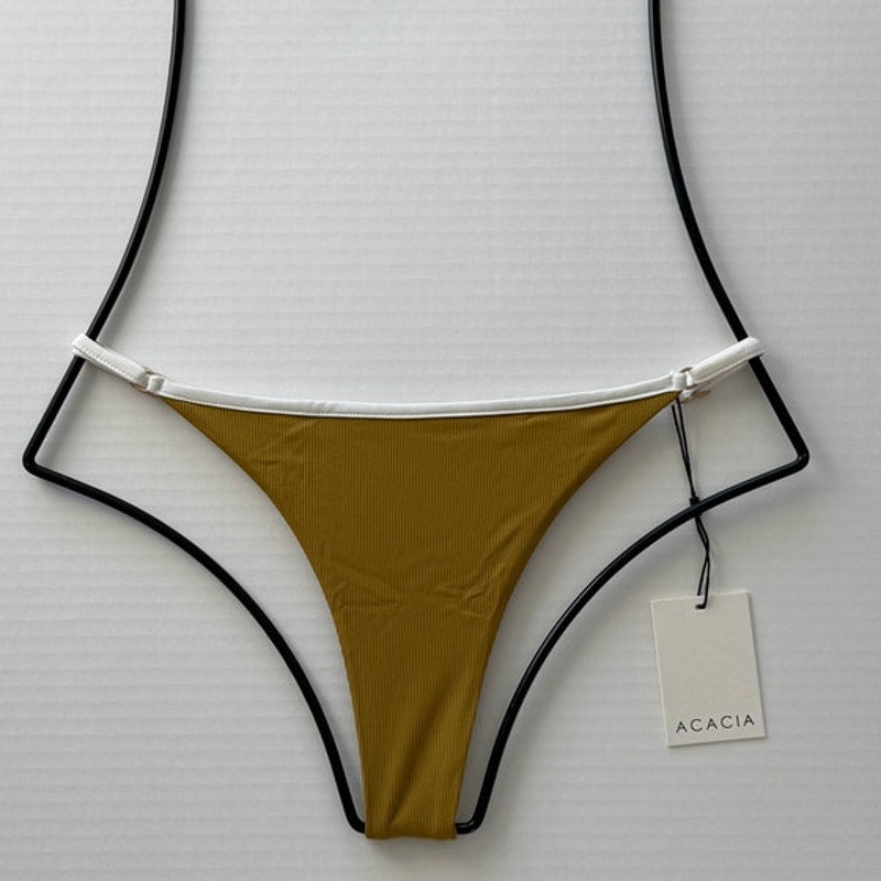 Acacia Swimwear Acacia Swimwear NEEMA Piped Bikini Bottom -Miso Ribbed - Minimal Coverage - Adjustable Sides – PerfectKini