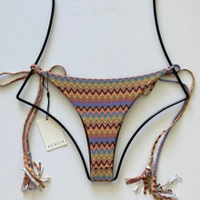 Back view of Acacia Swimwear Lauie bikini bottom in Mada print, showcasing cheeky cut and adjustable tassel tie sides.