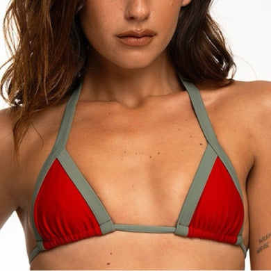 Khassani Khassani Swimwear TINY Top - Rouge Red Khaki, Minimalist Triangle Bikini, Size L – PerfectKini