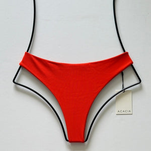 Acacia Swimwear ribbed bikini bottom persimmon – flat lay front with tag