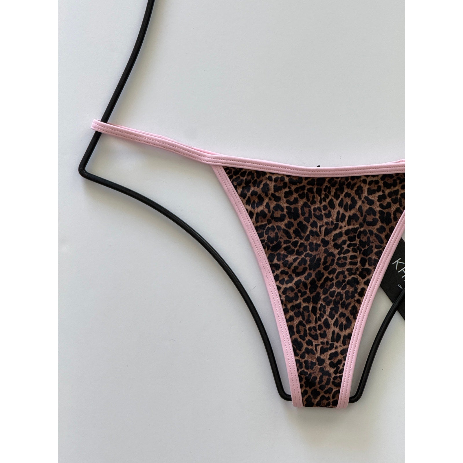 Khassani Swimwear Tanga Tiny Bikini Bottom - Pink Leopard