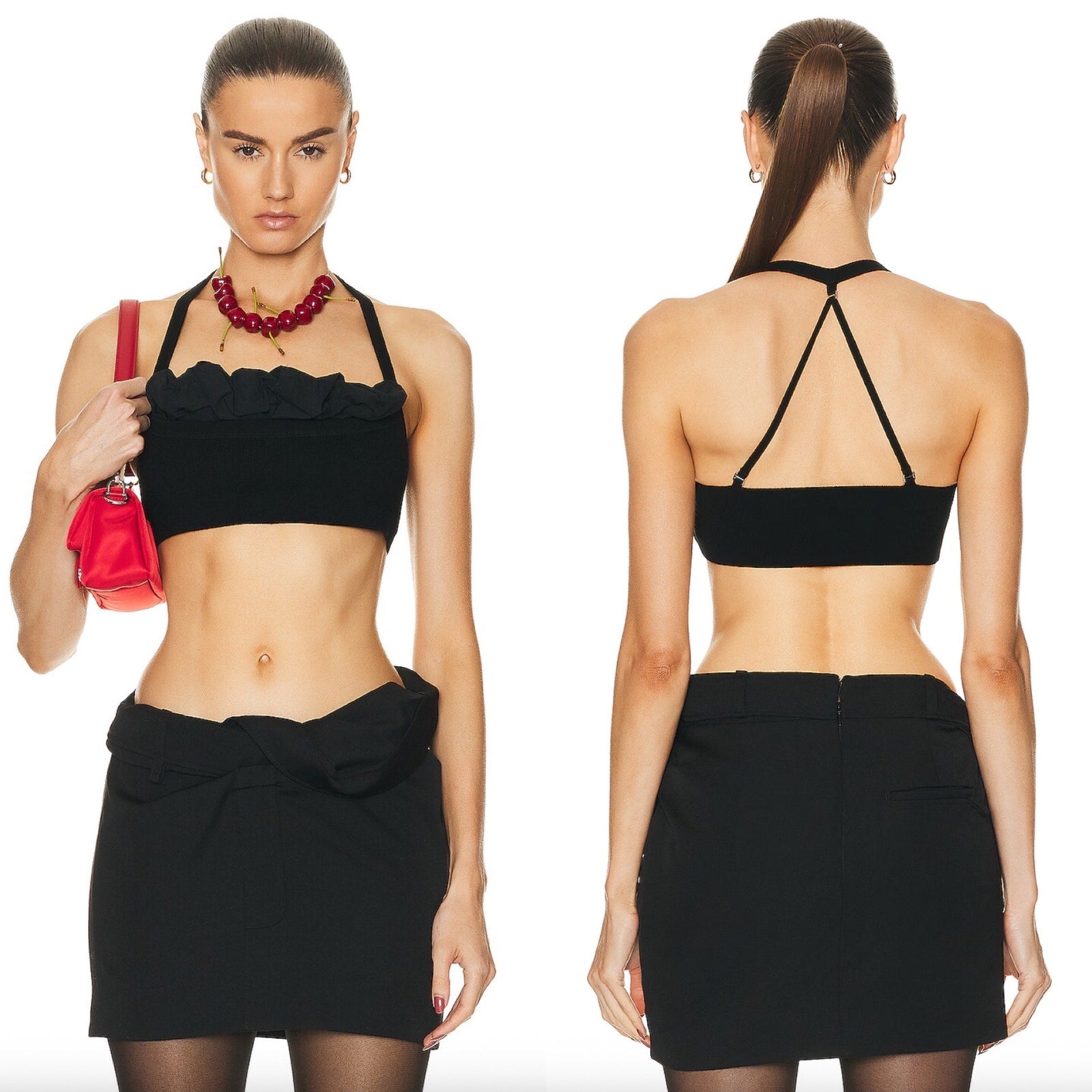 Jacquemus LE Bandeau Frivolli Ruffled Bra Top - Black - Size 44 Italy