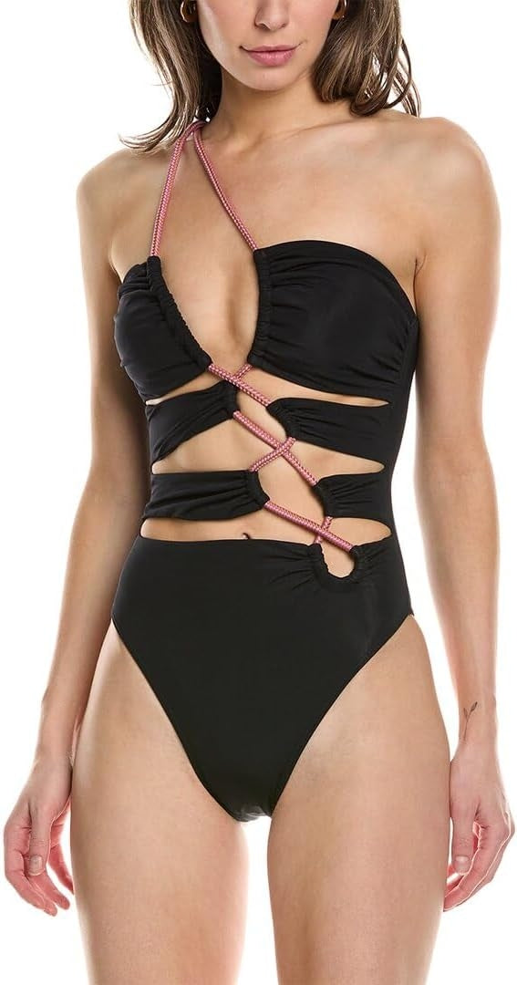 ViX Paula Hermanny Solid Zaila One Piece Swimsuit in Black - Model Front Detail