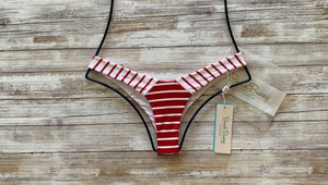 Beach Bunny Swimwear 'Chrissy' Micro Tango Bikini Bottom in Red Stripe Rib