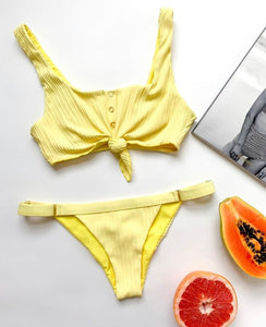 Beach Bunny Swimwear 'Sage' Knot Detail Bikini Top in Lemon