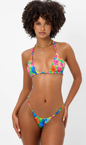 Frankie’s Bikinis 'Hope' Floral Skimpy Bikini Bottom in Neon Surfer