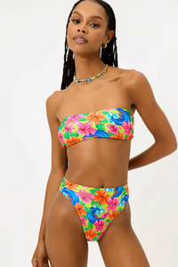 Frankie's Bikinis 'Jean' Floral Bandeau Bikini Top in Neon Surfer