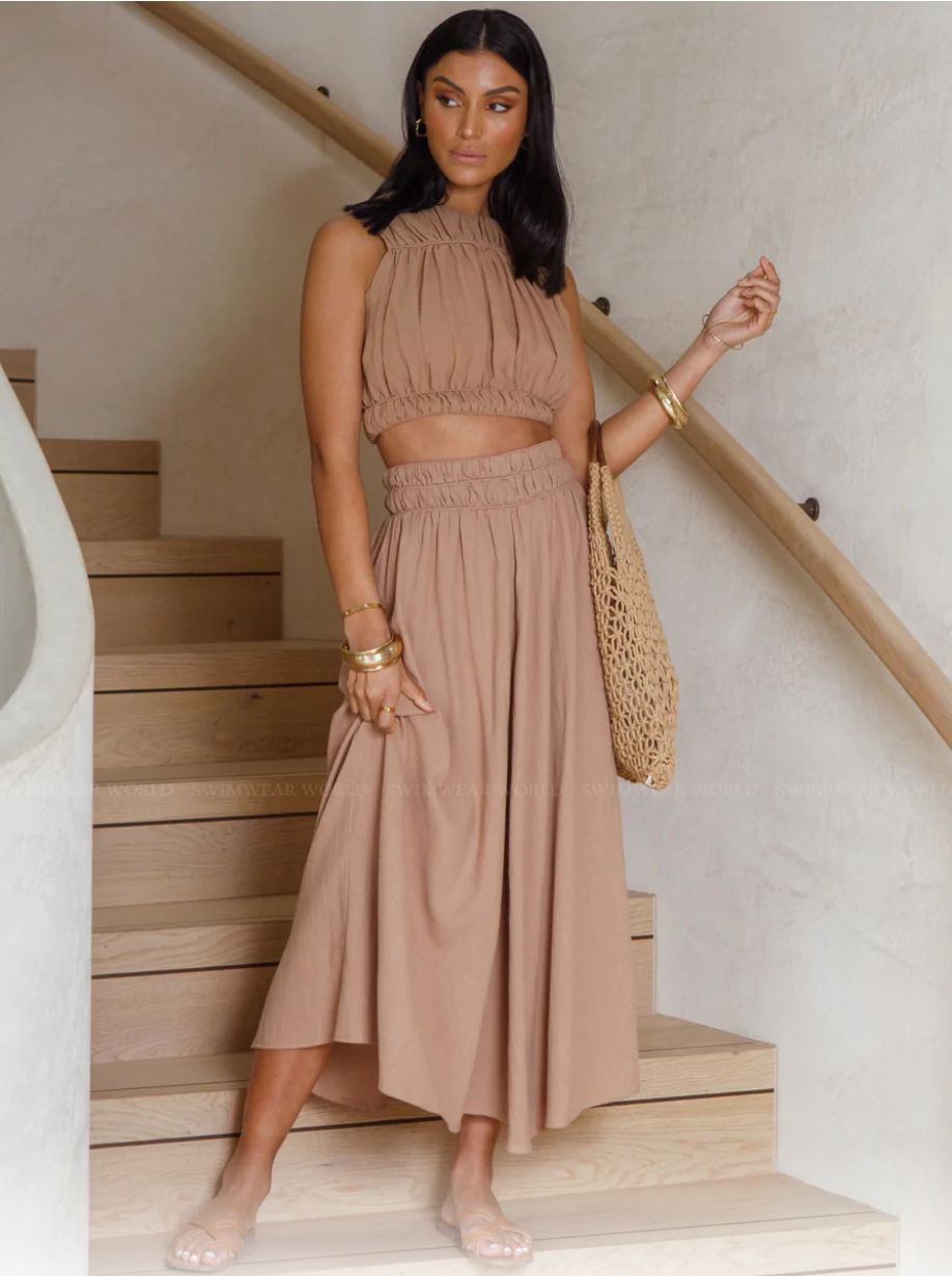 Girl and the Sun 'Colette' Top and 'Ember' Maxi Skirt Set in Brown