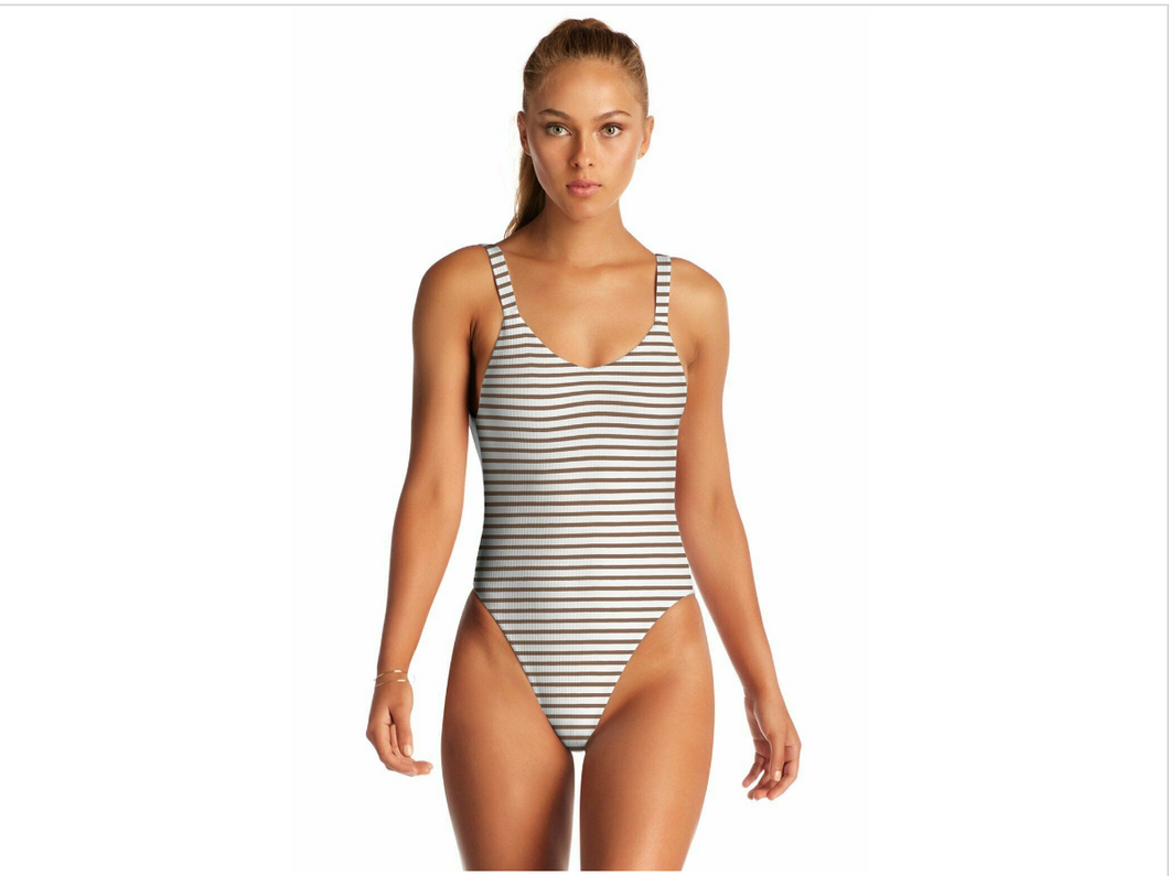 Vitamin A Swimwear 'Leah' One Piece in Cocoa Marin Stripe