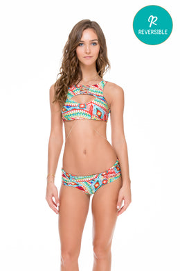 Luli Fama Bikini Top - Luli Fama 'Wild Heart' Criss Cross Cut Out Bikini Top in Multi